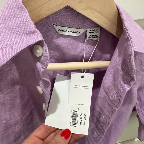 NWT Janie and Jack Lavender Linen Button Down Shirt 6-12 Months - Picture 3 of 3